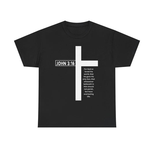 Faith-Inspired Unisex Heavy Cotton Tee - John 3:16 Cross Design
