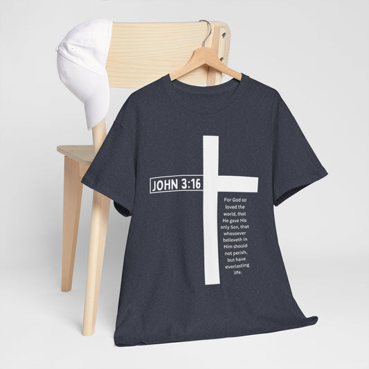 Faith-Inspired Unisex Heavy Cotton Tee - John 3:16 Cross Design
