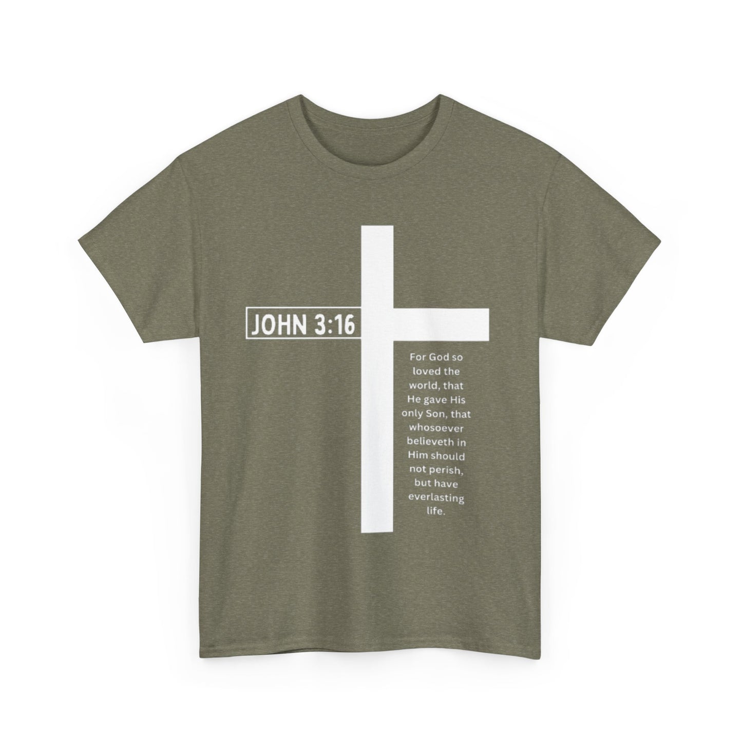 Faith-Inspired Unisex Heavy Cotton Tee - John 3:16 Cross Design